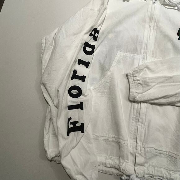 Florida Women Small Sun n Fun White Light Weight Jacket Colorful Fish Hooded - Picture 3 of 9